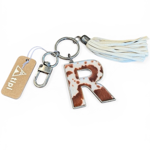 Initial 'R' Cowhide Tassel Keychain - Picture 2 of 5
